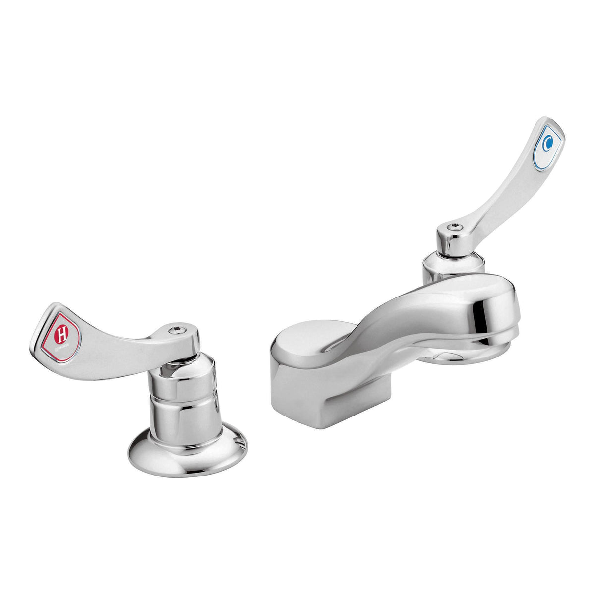 Moen® 8228F12 M-DURA™ Widespread Lavatory Faucet, 1.2 gpm Flow Rate, 2-7/8 in H Spout, 4 in Center, Polished Chrome, 2 Handles, Domestic