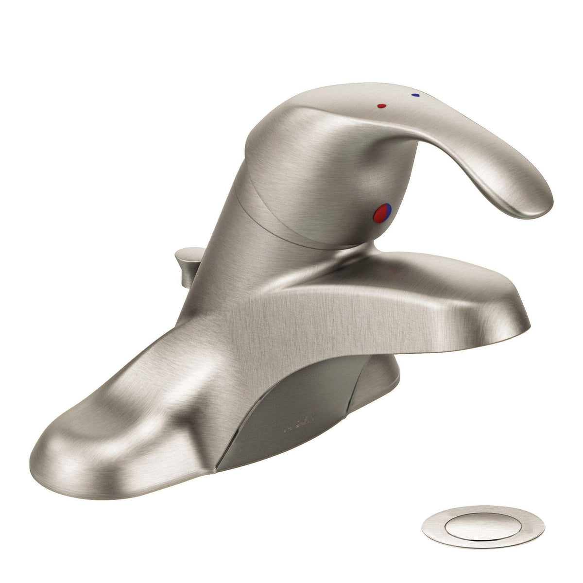 Moen® M-BITION™ Centerset Bathroom Faucet, 1 Handles, Metal Pop-Up Drain, 1.2 gpm Flow Rate