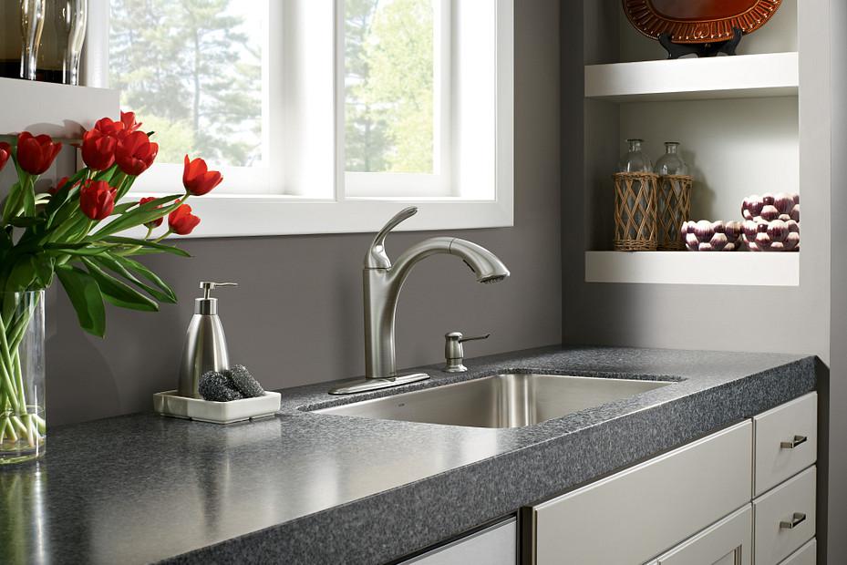 Kinzel - Low Arc Pull-Out Kitchen Faucet - Deck Mount