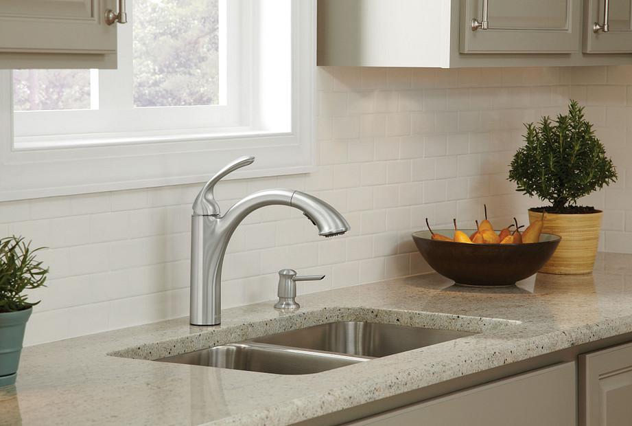 Kinzel - Low Arc Pull-Out Kitchen Faucet - Deck Mount