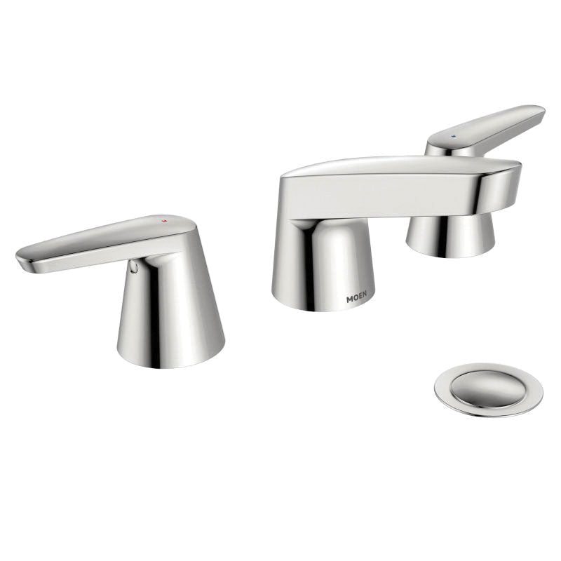 Moen® 9922 M-BITION™ Widespread Lavatory Faucet, 1.2 gpm Flow Rate, 4-3/16 in H Spout, 8 in Center, Polished Chrome, 2 Handles, Pop-Up Drain, Domestic