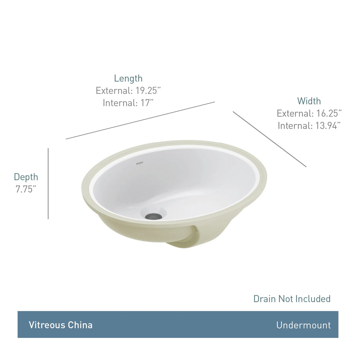 BGCW10 - 19.25" Bathroom Sink - Undermount - Oval Shape