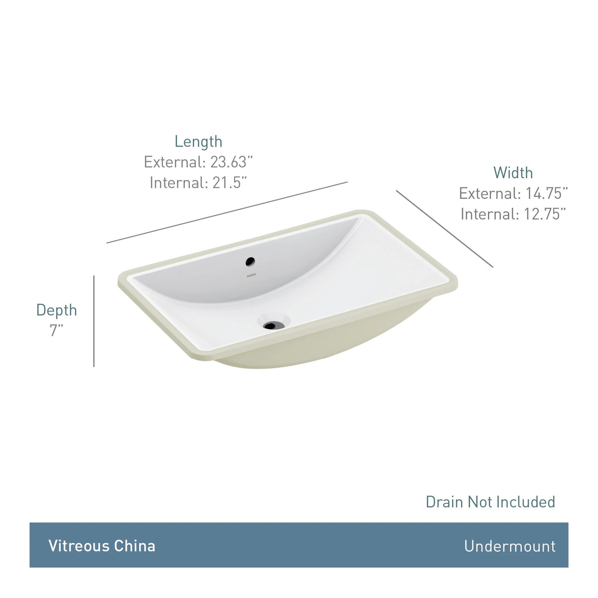 BGCW10 - 23.63" Bathroom Sink - Undermount - Rectangle Shape