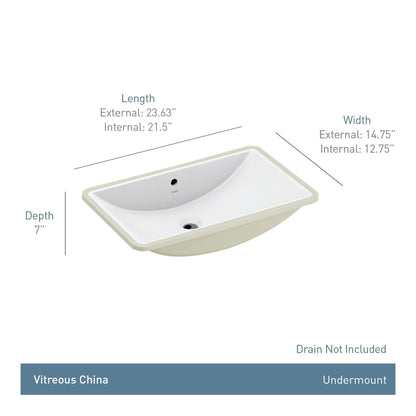 BGCW10 - 23.63" Bathroom Sink - Undermount - Rectangle Shape