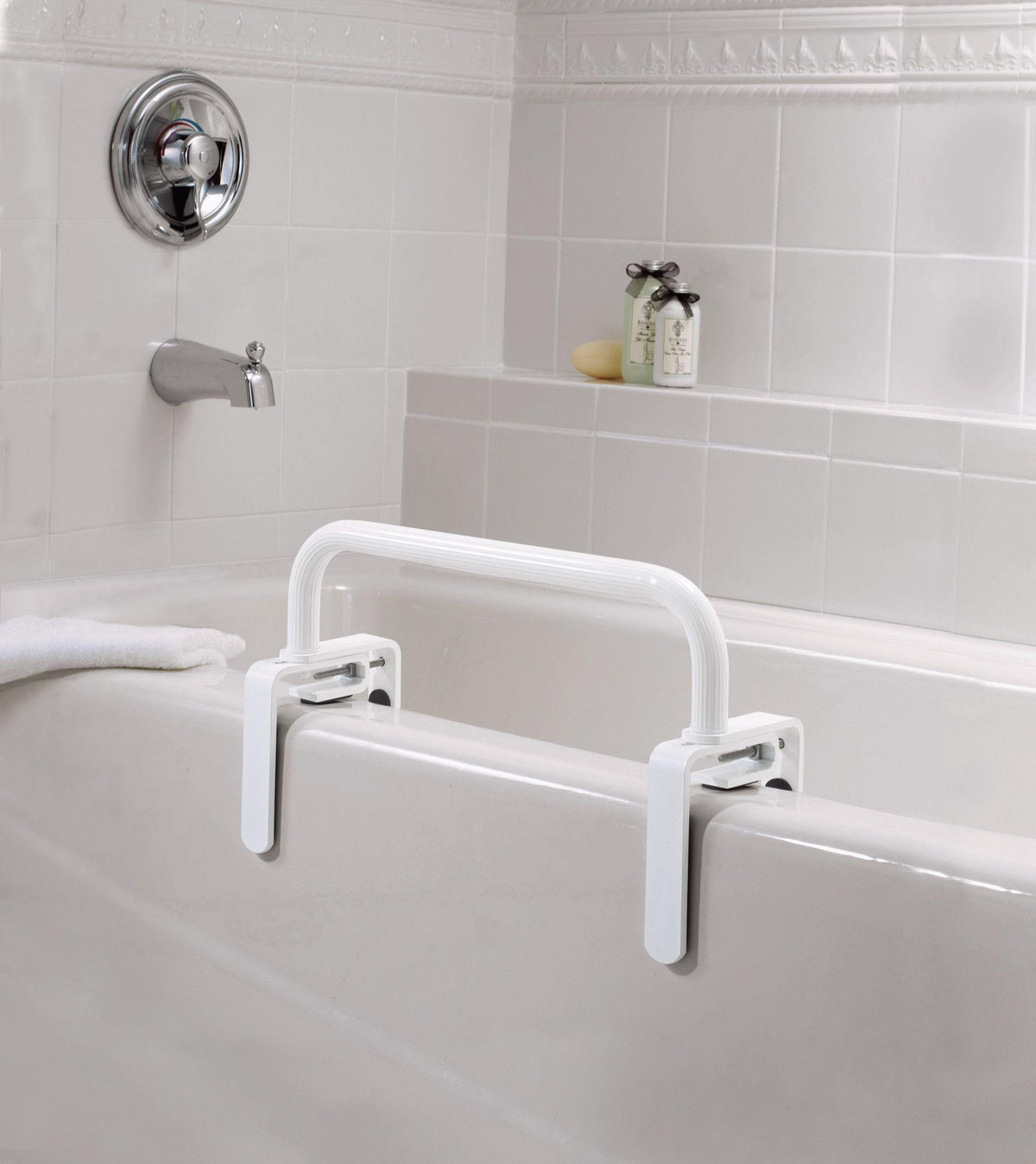 Moen® DN7010 Low-Profile Tub Safety Bar, Home Care®, 1 in Dia x 17 in L x 4-1/4 to 6-1/4 in W x 10 in H, Aluminum, Import