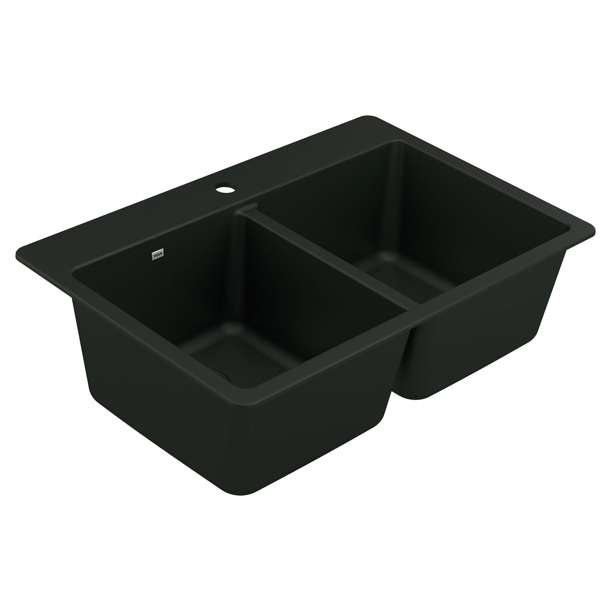 Moen® GGB3028B Double-Equal Sink, 33 in L x 20 in W x 9-1/2 in D, Dual Mounting, Granite, Black, Import