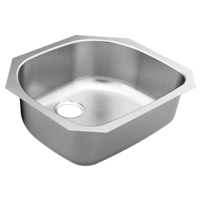 Moen® GS18160 1800 Rear Center Drain Sink, Stainless Steel, 21 in L x 18-5/8 in W Bowl x 8 in D Bowl, 23-1/2 in L x 21-3/16 in W, Undermount Mounting, 18 ga Stainless Steel