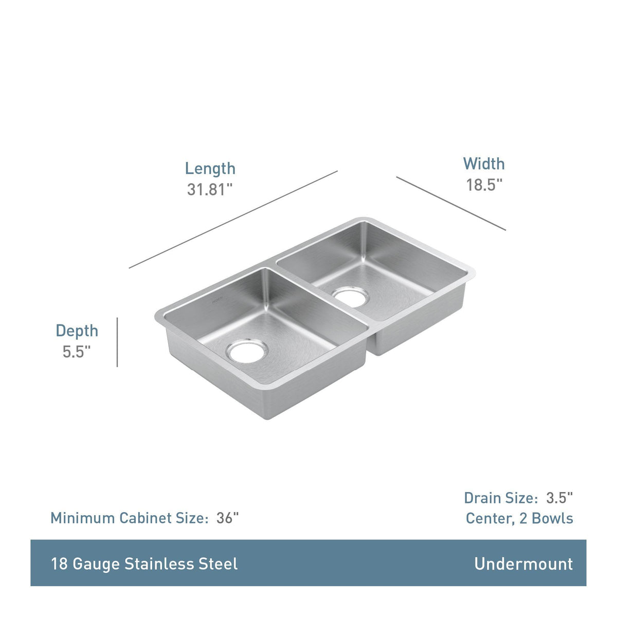 31-13/16" Rear Center Drain Kitchen Sink - Undermount