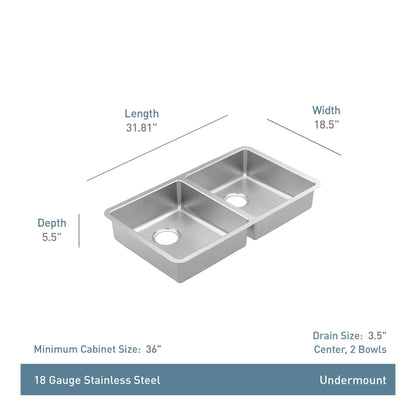 31-13/16" Rear Center Drain Kitchen Sink - Undermount