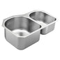 Moen® GS18264B 1800 Rear Center Drain Sink, Stainless Steel, 18 in Left/13 in Right L x 18 in Left/16-1/2 in Right W Bowl x 10 in Left/8 in Right D Bowl, 31-1/4 in L x 20 in W, Undermount Mounting, 18 ga Stainless Steel