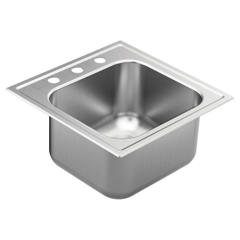 Moen® GS201673 2000 Bar/Prep Sink, 3 Faucet Holes, 20 in L x 20 in W, Drop-In Mounting, Stainless Steel, Domestic