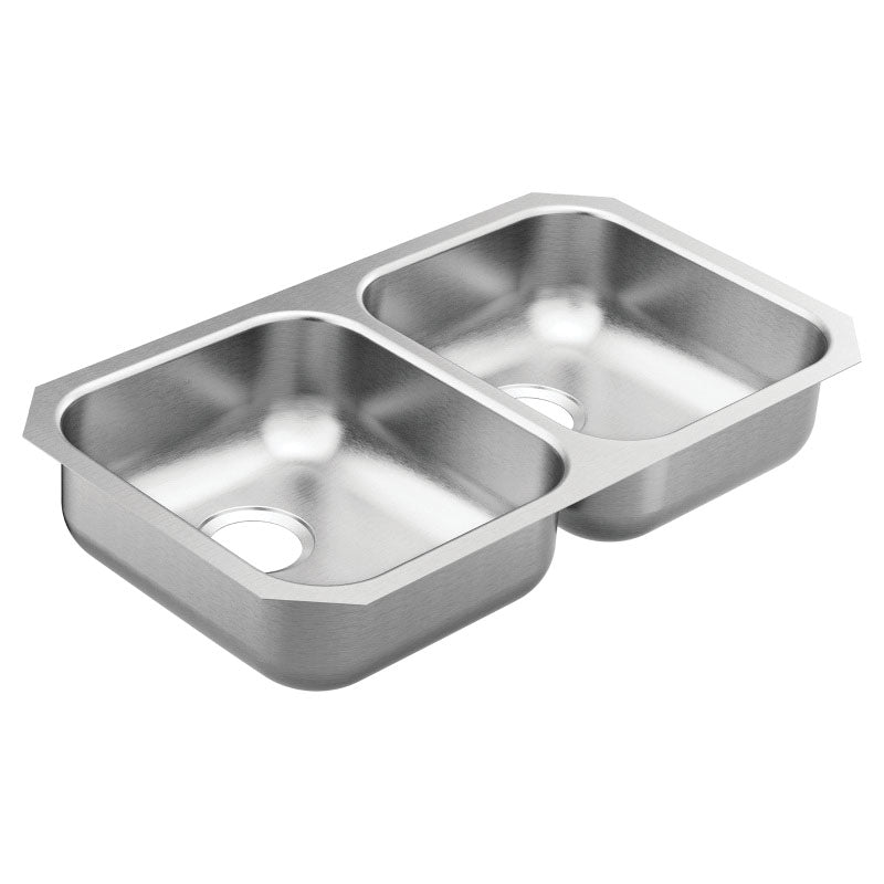 Moen® GS20214B 2000 Rear Center Drain Sink, Stainless Steel, 14 in L x 15-3/4 in W Bowl x 6 in D Bowl, 31-3/4 in L x 18-1/4 in W, Undermount Mounting, 20 ga Stainless Steel
