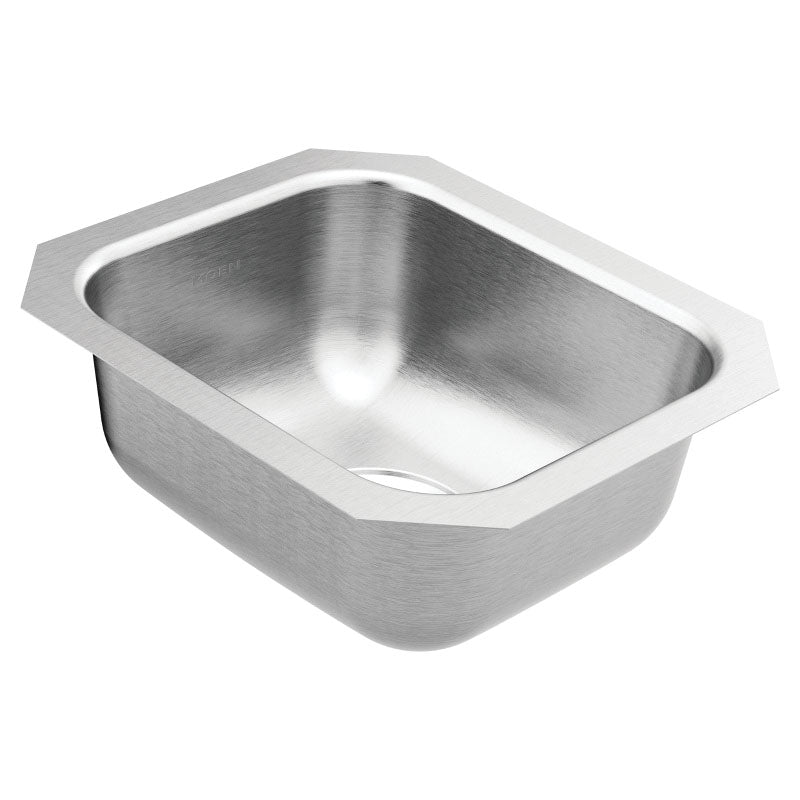 Moen® GS204502 2000 Center Drain Bar Sink, Stainless Steel, 10 in L x 12 in W Bowl x 5-1/2 in D Bowl, 12-1/2 in L x 14-1/2 in W, Undermount Mounting, 20 ga Stainless Steel