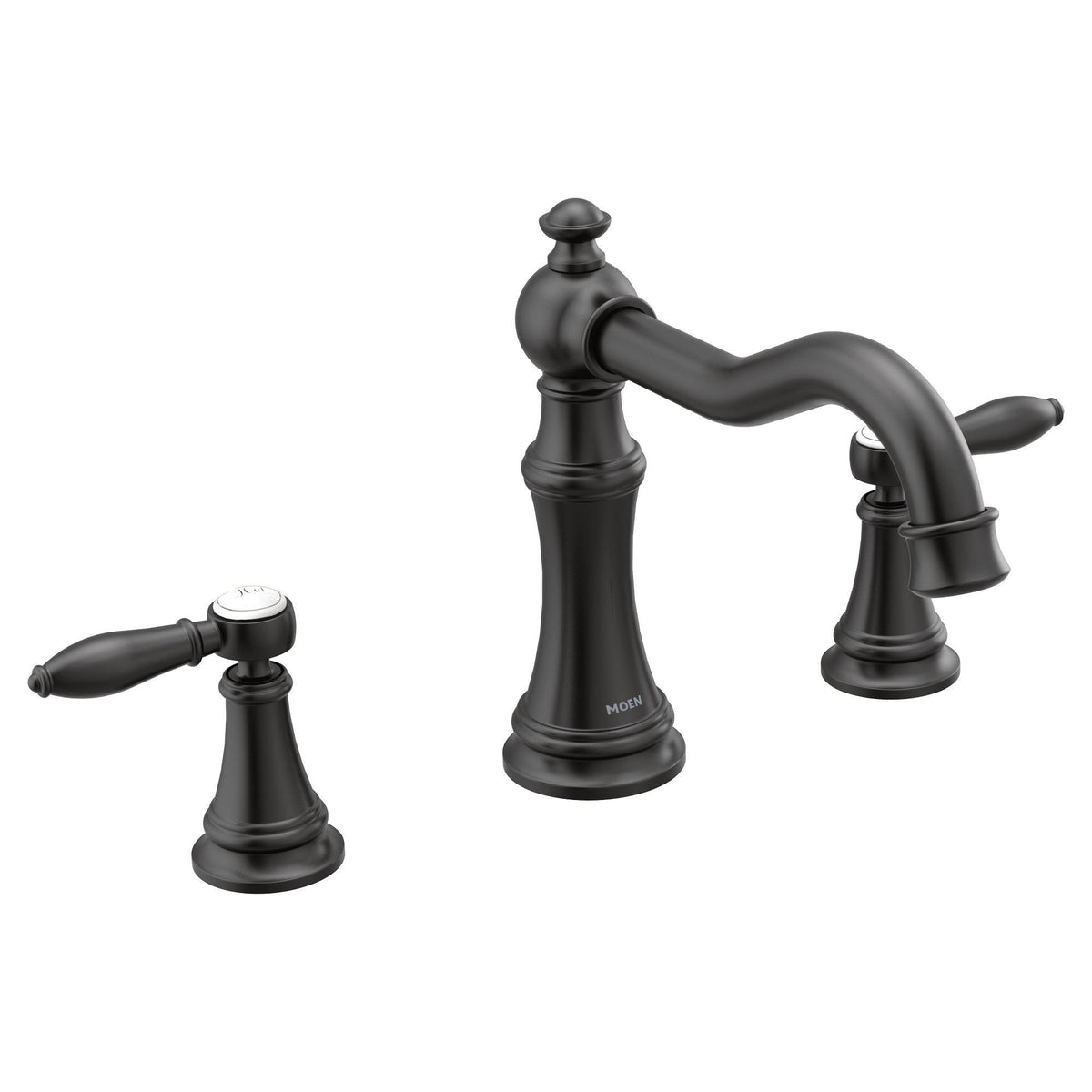 Moen® TS22103BL Roman Tub Faucet Trim, Weymouth™, 10 in Center, Matte Black, 2 Handles, Domestic