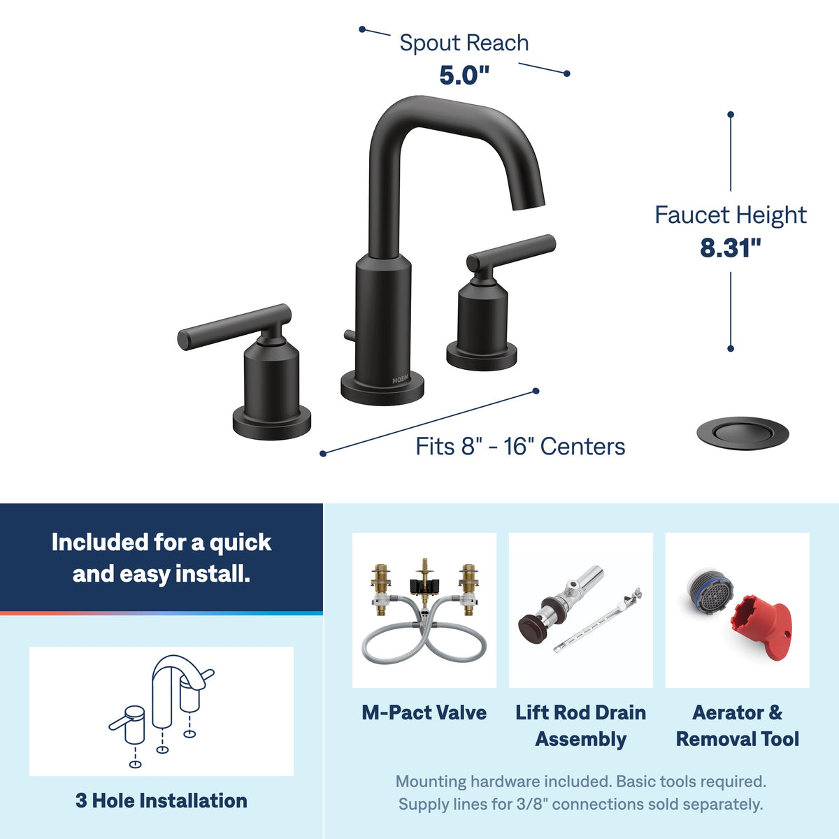 Gibson - High Arc Bathroom Faucet - 1.2 GPM - 6"