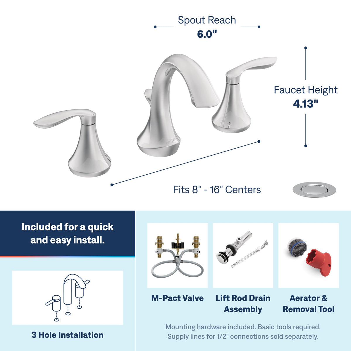 Eva - High Arc Bathroom Faucet - Chrome - 1.2 GPM