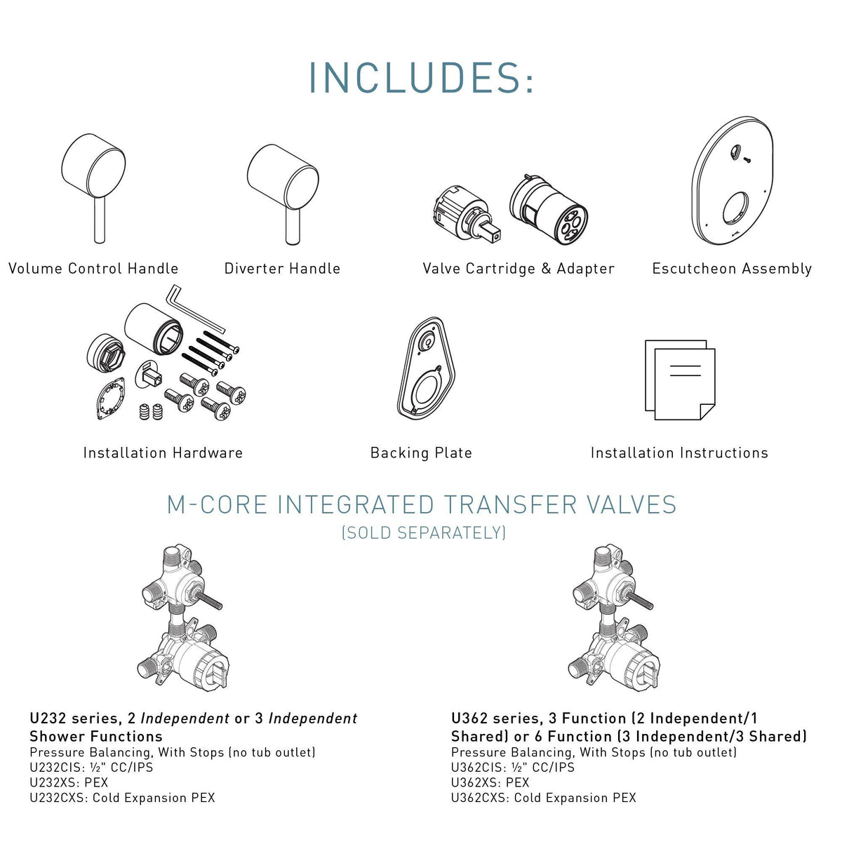 Moen® M-Pact™ M-Core™ UT3290BN Transfer Valve Trim With Integrated Diverter, Brushed Nickel
