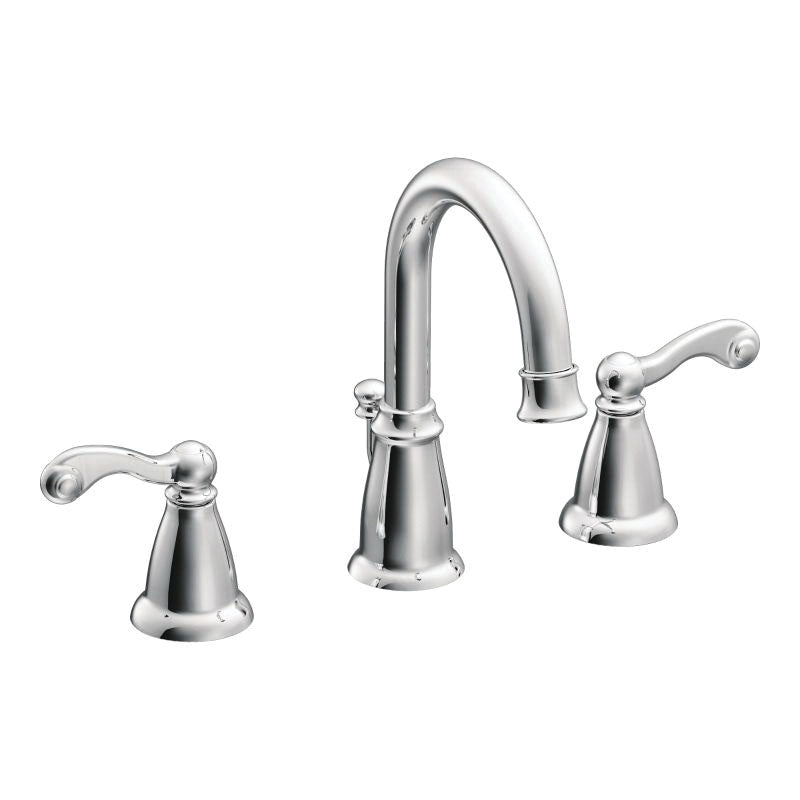 Moen® Traditional® Widespread Bathroom Faucet, 1.2 gpm Flow Rate, 8-1/2 in H Spout, 8 to 16 in Center, 2 Handles, Pop-Up Drain, Domestic