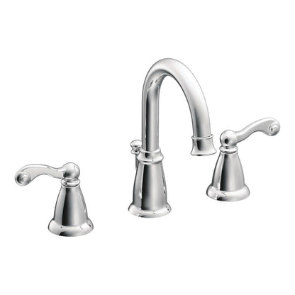 Moen® Traditional® Widespread Bathroom Faucet, 1.2 gpm Flow Rate, 8-1/2 in H Spout, 8 to 16 in Center, 2 Handles, Pop-Up Drain, Domestic