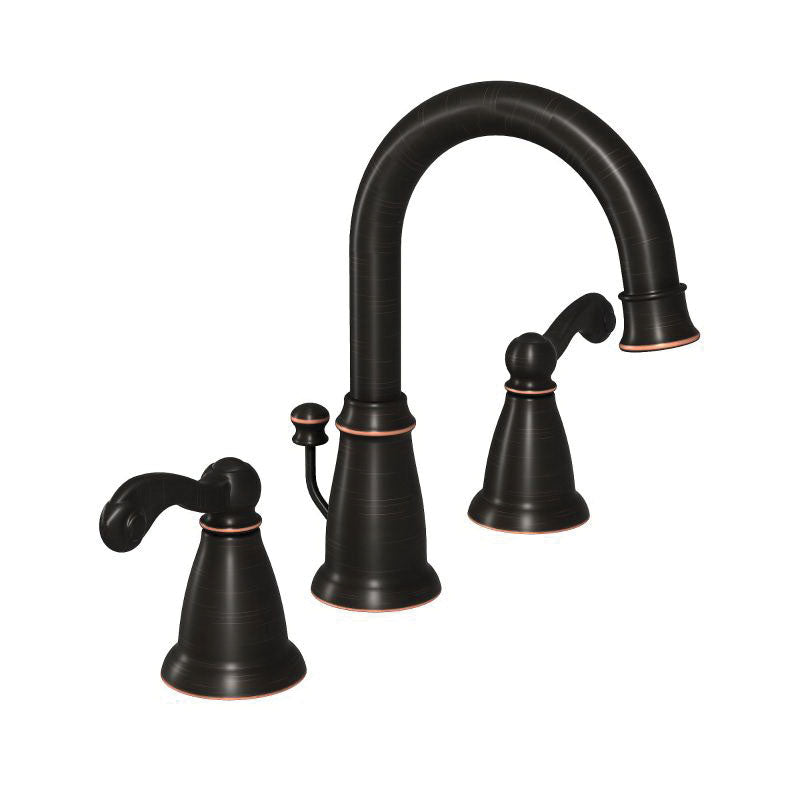Moen® Traditional® Widespread Bathroom Faucet, 1.2 gpm Flow Rate, 8-1/2 in H Spout, 8 to 16 in Center, 2 Handles, Pop-Up Drain, Domestic