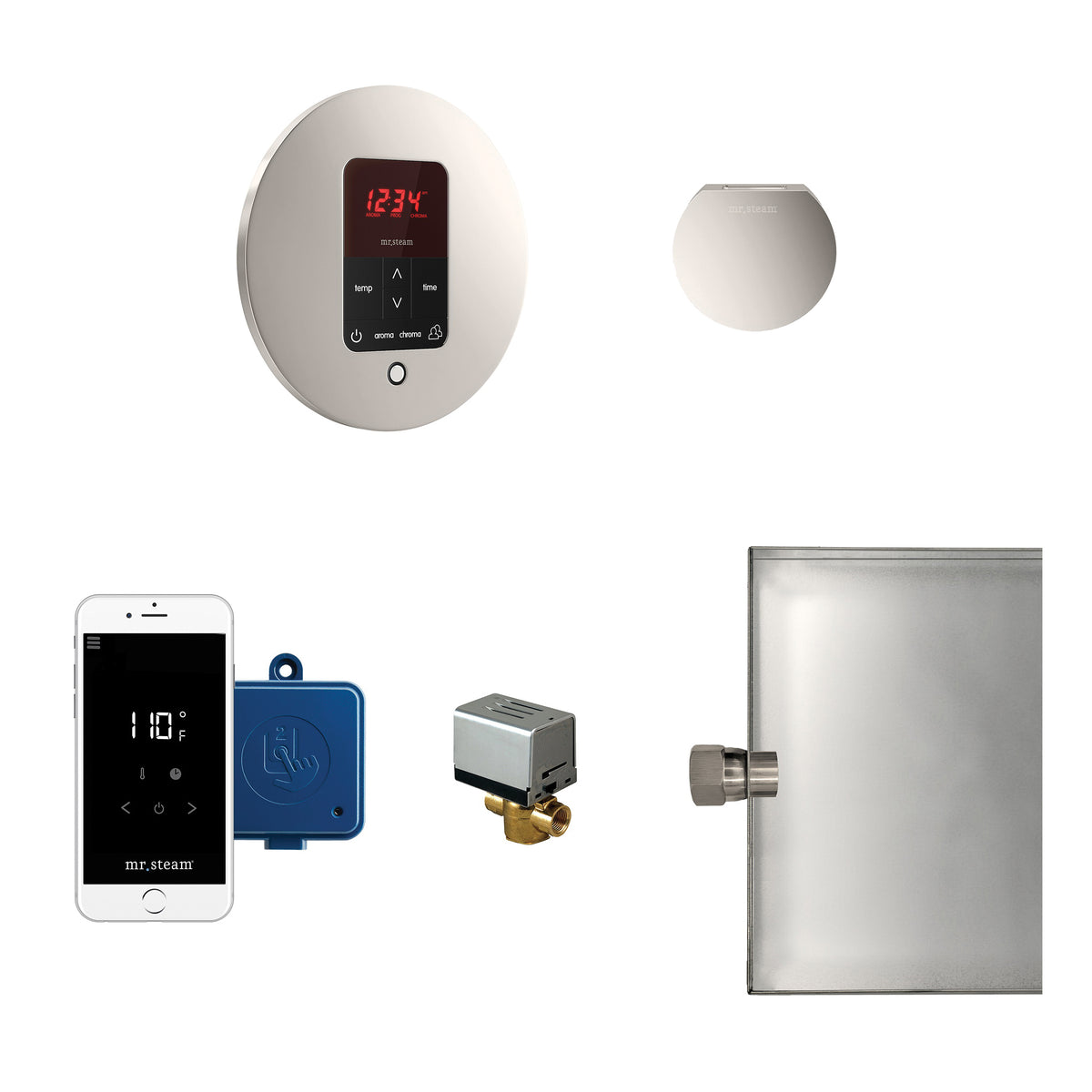 Mr. Steam MSBUTLER1RD-PN Butler™ Steam Shower Control Package, Digital Display, Round Panel, For Use With Model MS90E to MSSUPER3E Steam Generators and eSeries Generators, Domestic