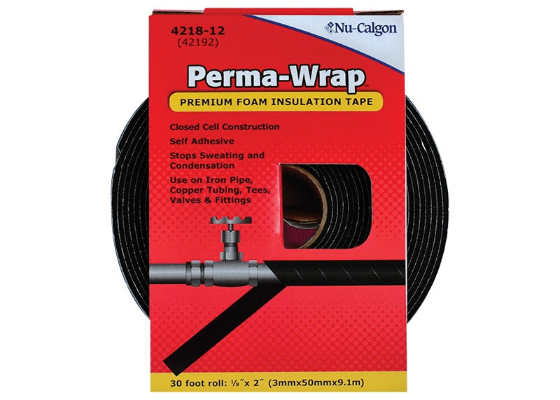Nu-Calgon Perma-Wrap™ Presst-O-Cel® 4218-12 Self-Adhesive Foam Insulation Tape, 2 in W x 30 ft Roll L, 1/8 in THK, Black