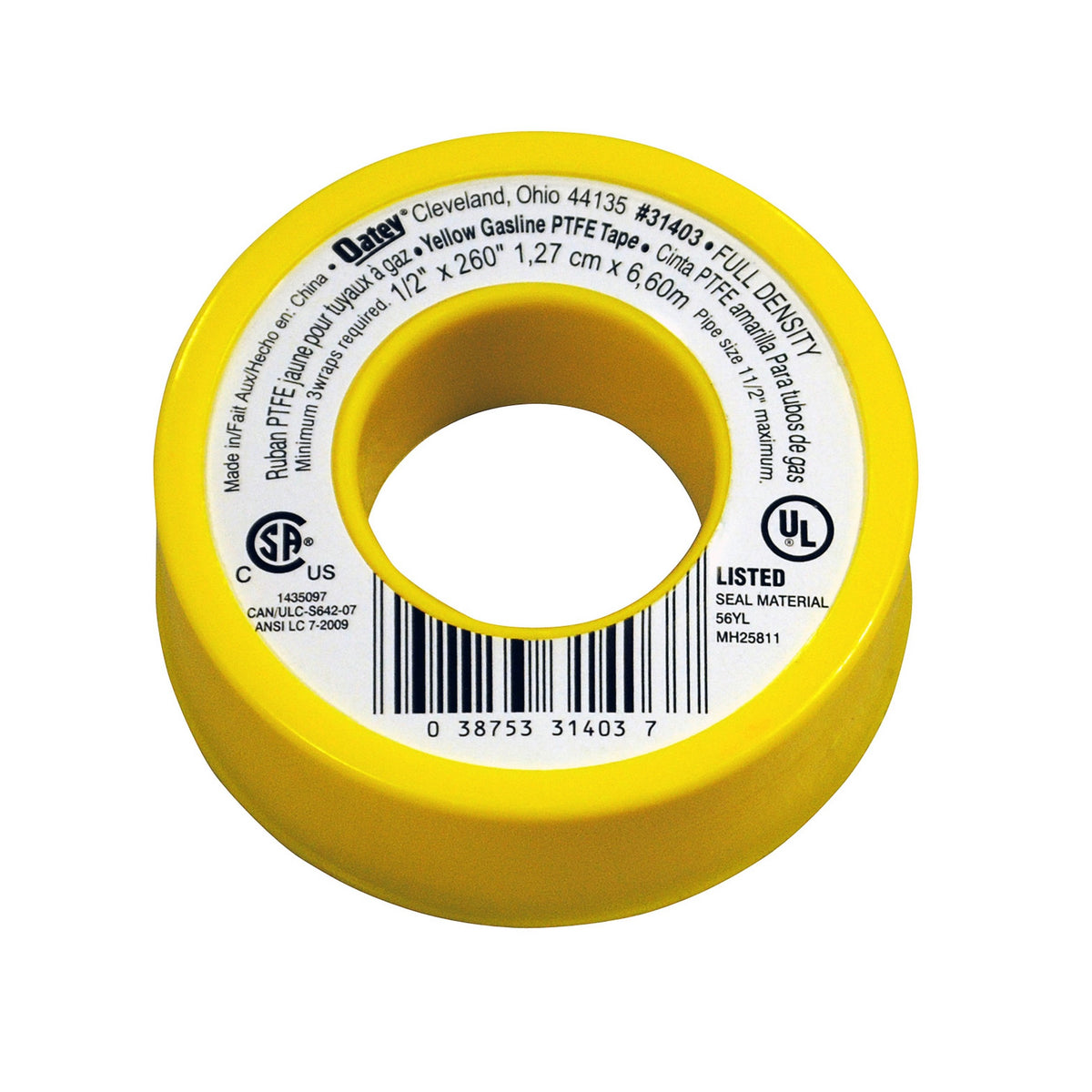 Oatey® 31403D Gas Line Thread Seal Tape, 260 in L x 1/2 in W x 4 mil THK, 10000 psi Pressure, PTFE