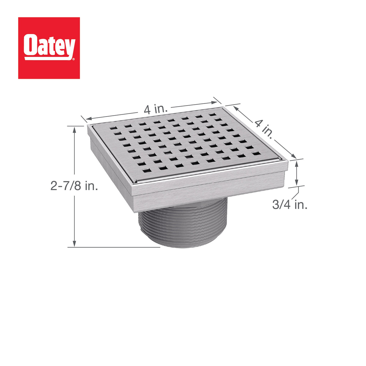 Decorative Shower Drain with Square Grate - 4" L x 4" W