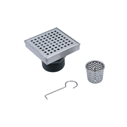 Decorative Shower Drain with Square Grate - 4" L x 4" W