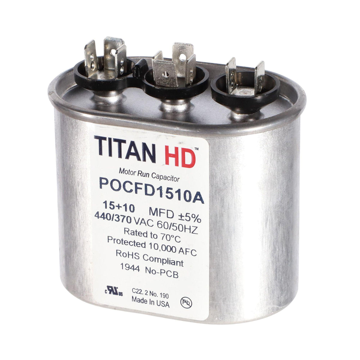 Packard POCFD1510A Titan HD Capacitor, 1510 mfd, 440/370 V AC, 50/60 Hz, Oval Shape, Domestic
