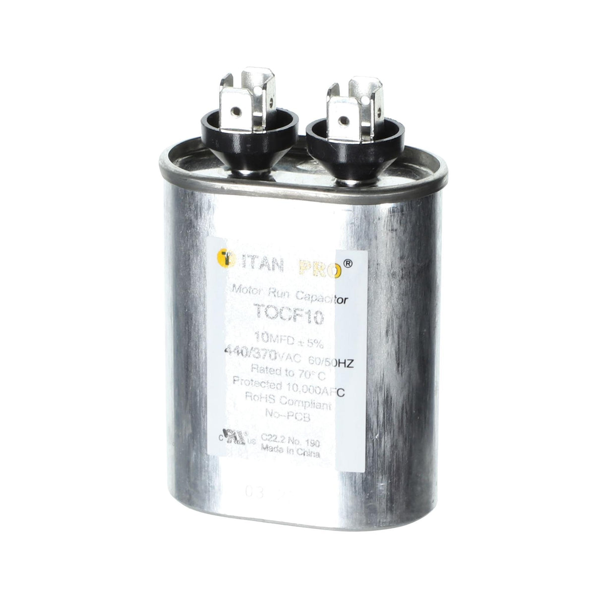Packard TOCF10 Single Section Run Capacitors, 10 uF, 370/440 VAC, Oval Shape