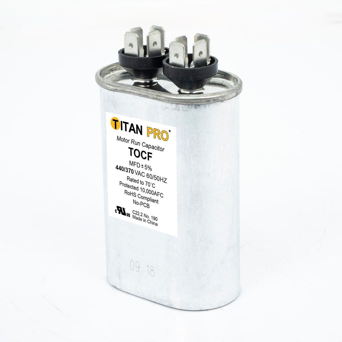 Packard TOCF20 Single Section Run Capacitors, 20 uF, 370/440 VAC, Oval Shape