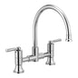 Peerless® P2923LF Westchester™ Bridge Kitchen Faucet, 1.5 gpm Flow Rate, 8 in Center, 360 deg Swivel Spout, Polished Chrome, 2 Handles, Import
