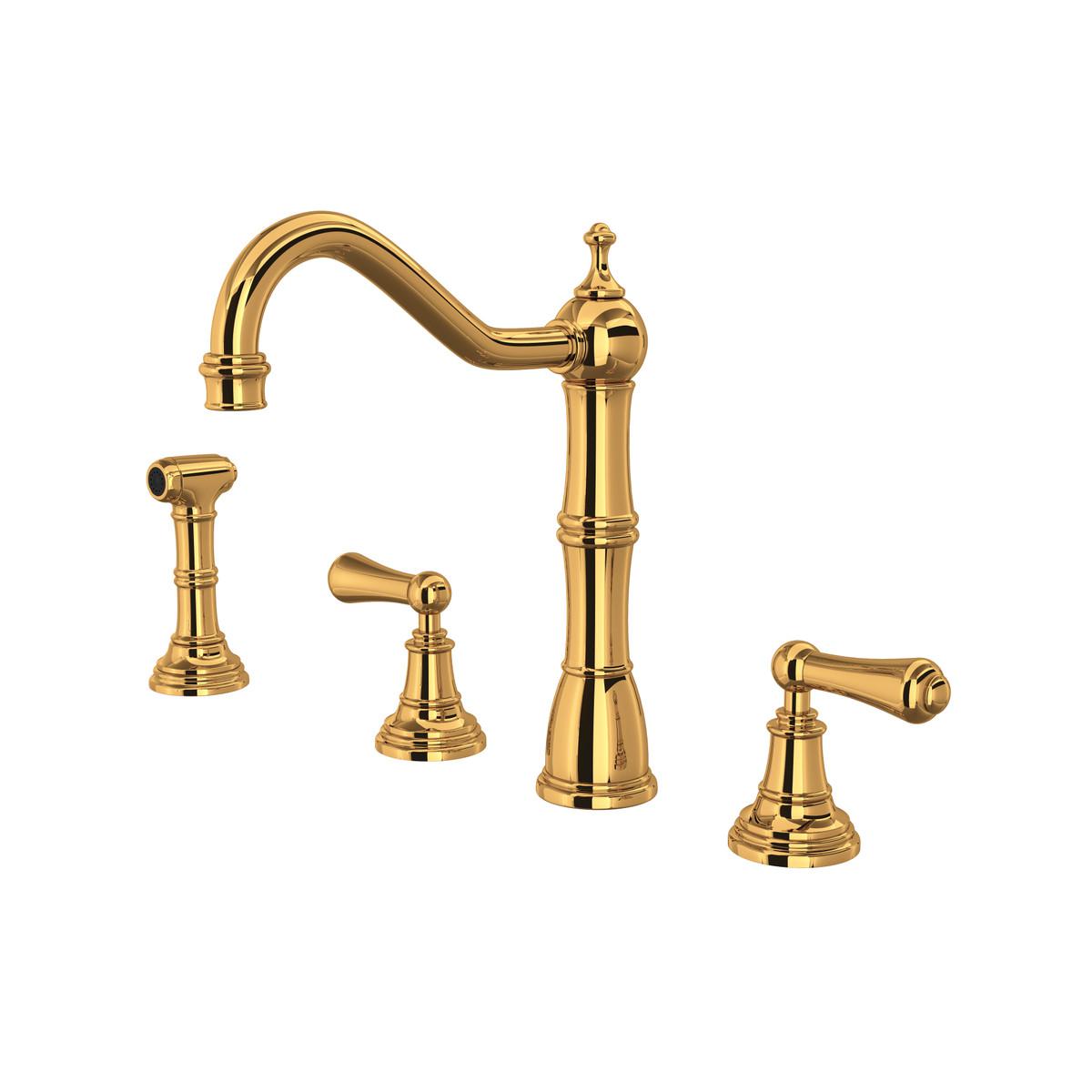 Perrin & Rowe U.4776L-EG-2 Edwardian Kitchen Faucet Single Hole, 1.8 gpm Flow Rate, Gold, Import