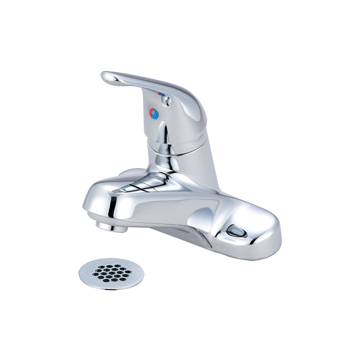 OLYMPIA L-6161G Lavatory Faucet, Elite, Polished Chrome, 1 Handles, Grid Strainer Drain, 1.5 gpm Flow Rate