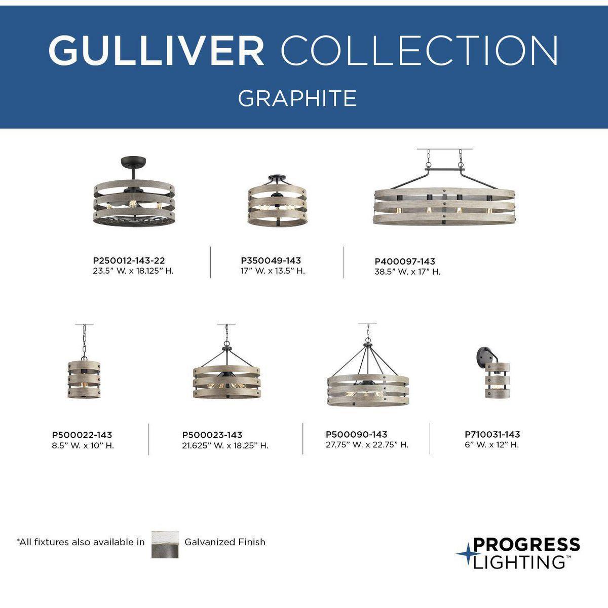 Progress Lighting® P500023-143 Gulliver Casual/Traditional Pendant Fixture, (4) A19 Lamp, 75 W Fixture, 120 V AC, Graphite Painted Housing