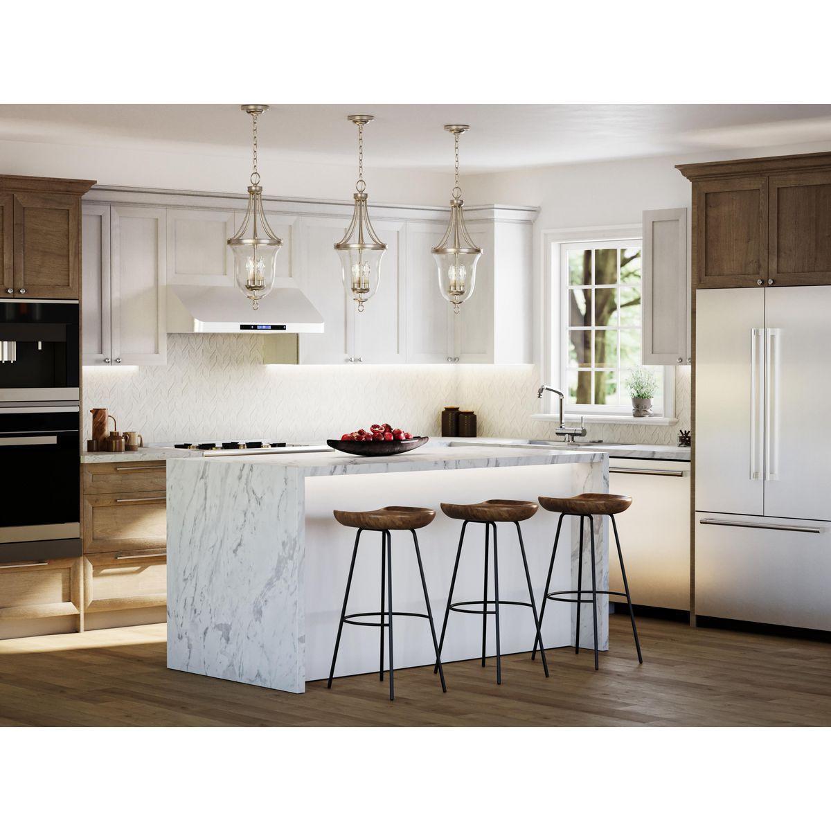 Progress Lighting® P3787-09 Tally Transitional Farmhouse Foyer Pendant, (4) Incandescent Lamp, 120 V AC, Brushed Nickel Plated Housing