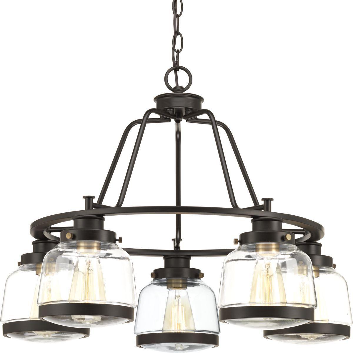 Progress Lighting® P400058-020 Judson Industrial Chandelier, (5) A19 Lamp, 120 V AC, Antique Bronze Painted Housing