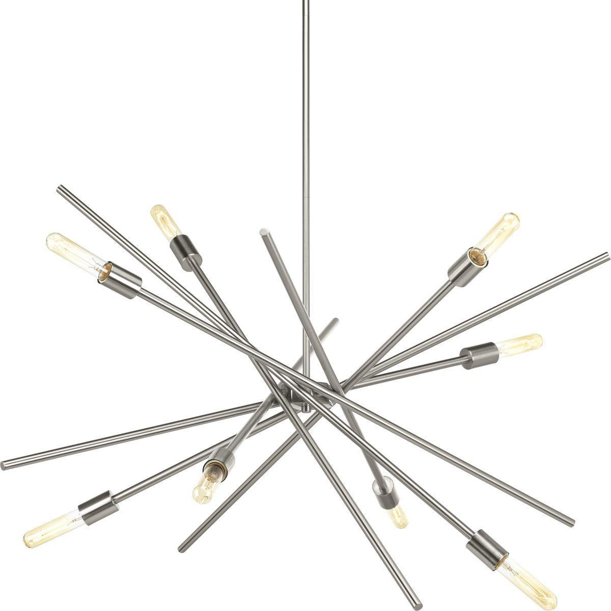 Progress Lighting® Design Series™ P400109-009 Astra Modern Chandelier, (8) A19 Lamp, 120 V AC, Brushed Nickel Plated Housing