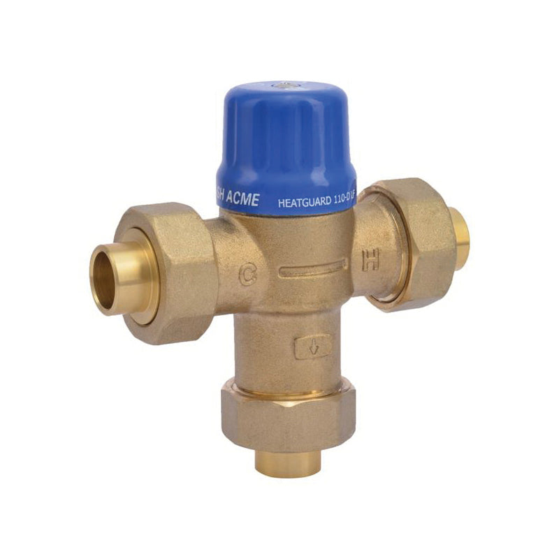 Cash Acme® Heatguard® 24501 HG110-D Thermostatic Mixing Valve, 1/2 in C Inlet x 1/2 in C Outlet, 230 psi, 1 to 20 gpm, Bronze Body, Import