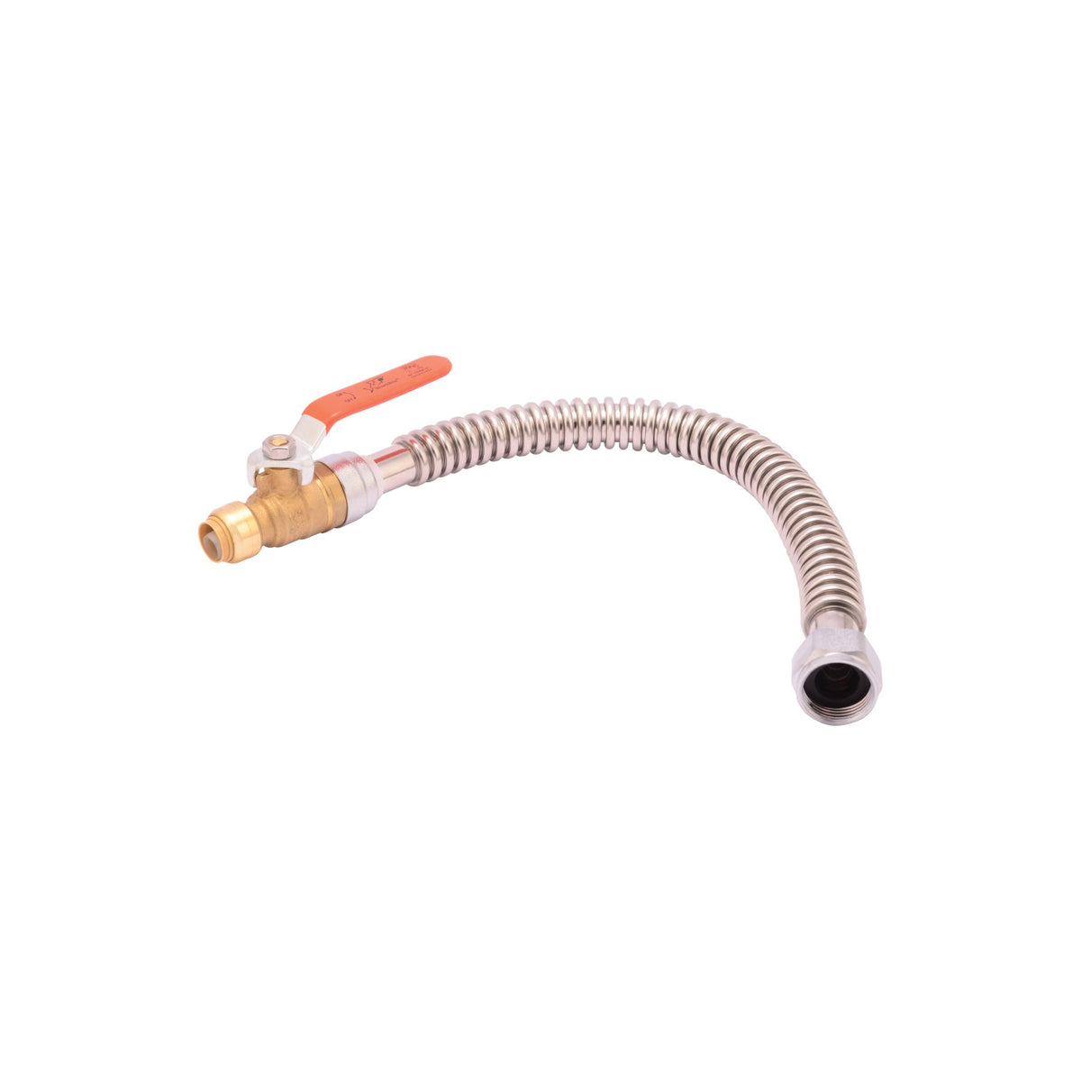 Sharkbite® SS3088FLEX18BV Corrugated Water Heater Supply Connector With Ball Valve, 3/4 in, Push-Fit x FNPT, 18 in L, Stainless Steel, Import