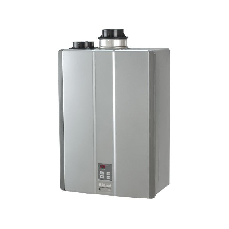 Rinnai® RUC90iP SE+ Tankless Water Heater, Liquid Propane Fuel, 180000 Btu/hr Heating, Indoor/Outdoor: Indoor, Condensing, 9 gpm Flow Rate, Direct Vent, 3 in, 4 in Vent, 0.96, Commercial/Residential