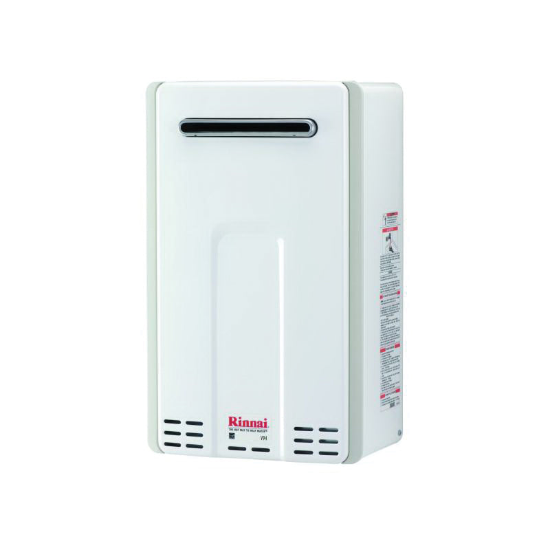 Rinnai® V94eP HE Series Tankless Water Heater, Liquid Propane Fuel, 180000 Btu/hr, Outdoor, Non-Condensing, 9.4 gpm, 0.82, Residential