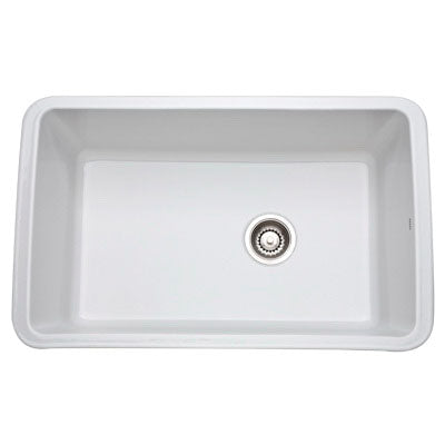 Rohl® 6307-00 Kitchen Sink, White, Rectangle Shape, 28-1/2 in L x 17-3/8 in W Bowl x 10 in D Bowl, 31-5/8 in L x 19-5/8 in W x 11 in H, Undermount/Drop-In Mounting, Fireclay