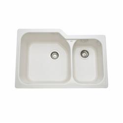 Rohl® 6337-68 Allia Kitchen Sink, Biscuit, Rectangle Shape, 18-1/4 in Left, 11-1/8 in Right L x 18-3/4 in Left, 16-1/4 in Right W Bowl x 10 in Left, 8 in Right D Bowl, 33 in L x 22 in W x 10-3/4 in H, Undermount/Drop-In Mounting, Fireclay