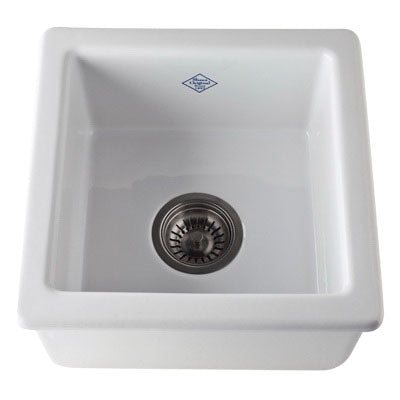Rohl® RC1515WH Kitchen Sink, White, Squared Shape, 11-3/4 in L x 11-3/4 in W Bowl x 6-1/2 in D Bowl, 15 in L x 15 in W x 7-1/2 in H, Undermount/Drop-In Mounting, Fireclay