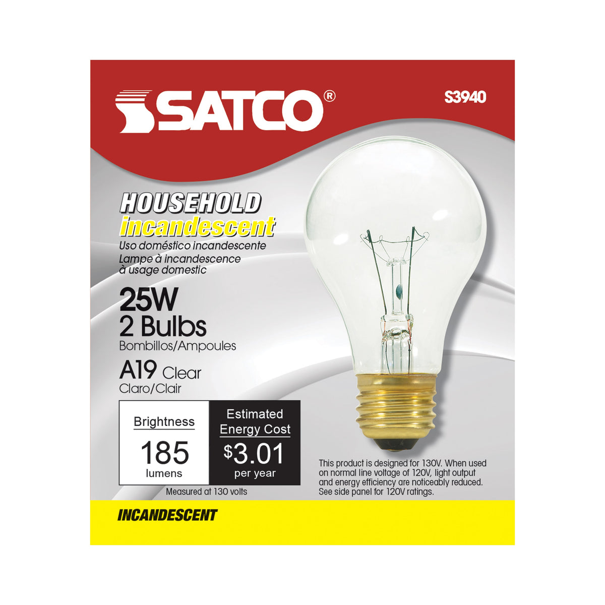 Dimmable General Service Incandescent Lamp - 130 V AC - 25 W