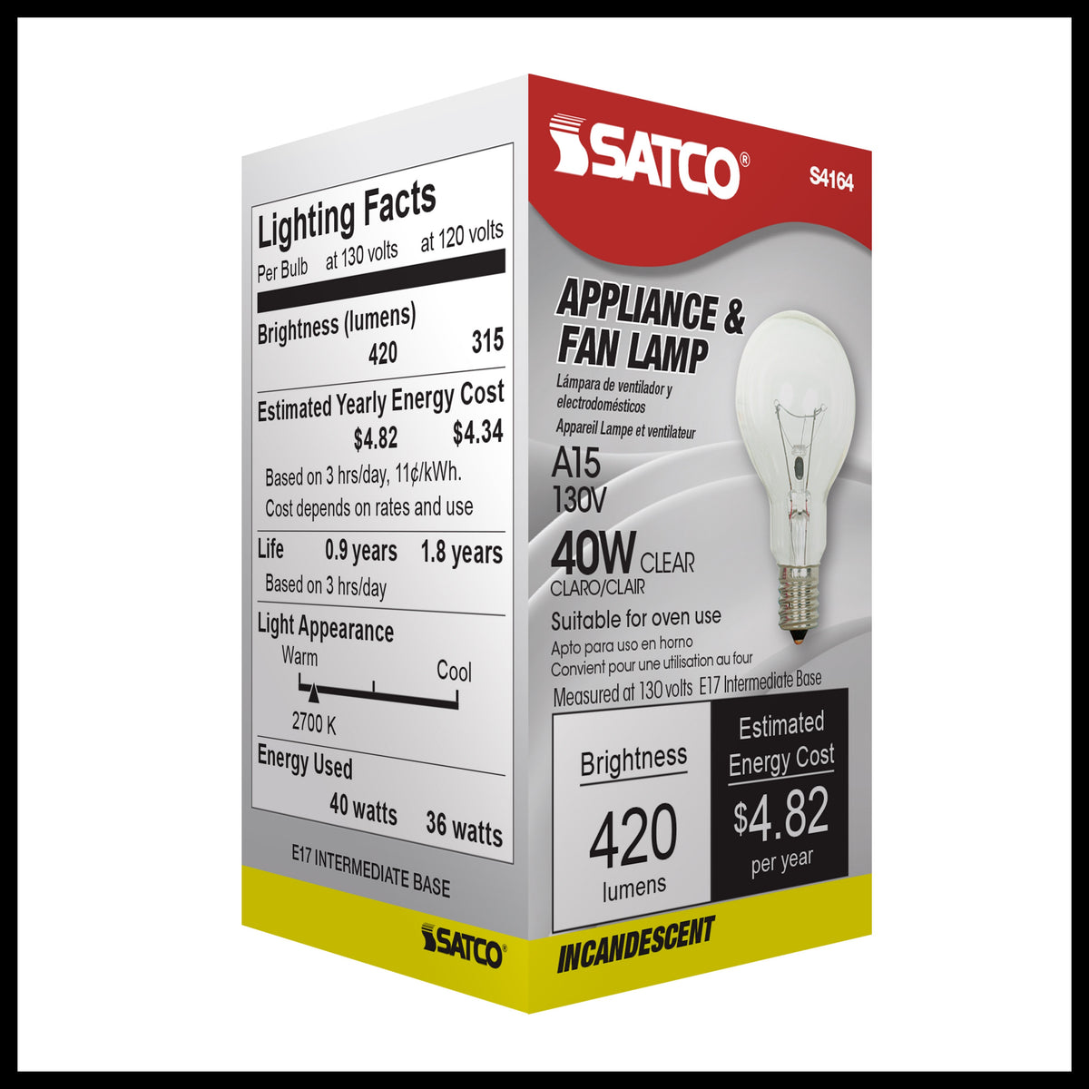 Dimmable General Service Incandescent Lamp - 130 V AC - A15