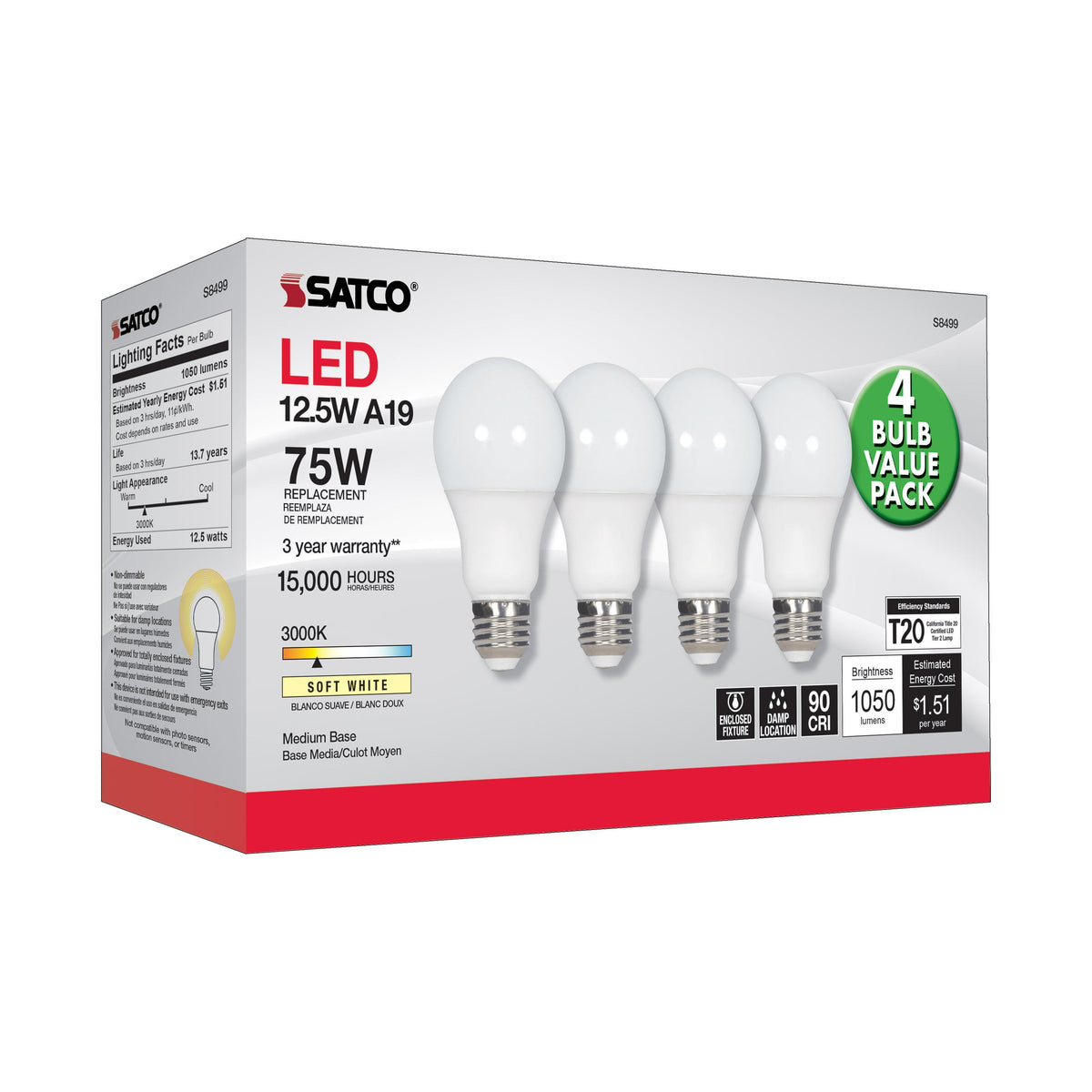Non-Dimmable Solid State Type A Replacement LED Lamp - S8499