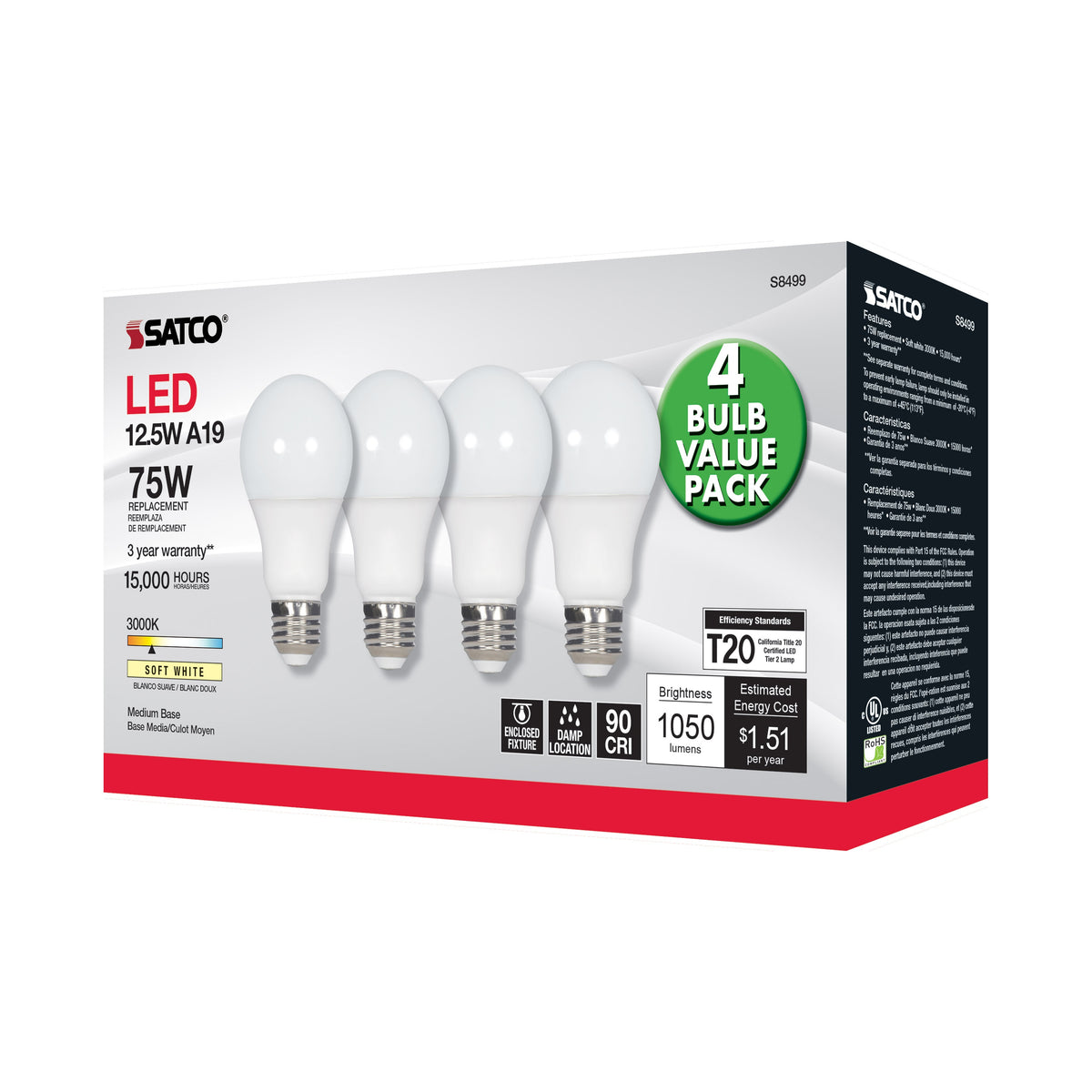 Non-Dimmable Solid State Type A Replacement LED Lamp - S8499